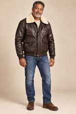 Men’s Genuine Cowhide Leather Aviator Jacket with Fur Collar