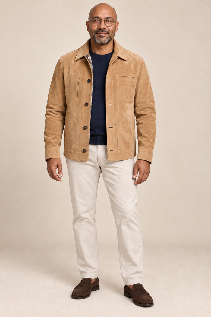 Men’s Genuine Pigskin Suede Shirt Jacket