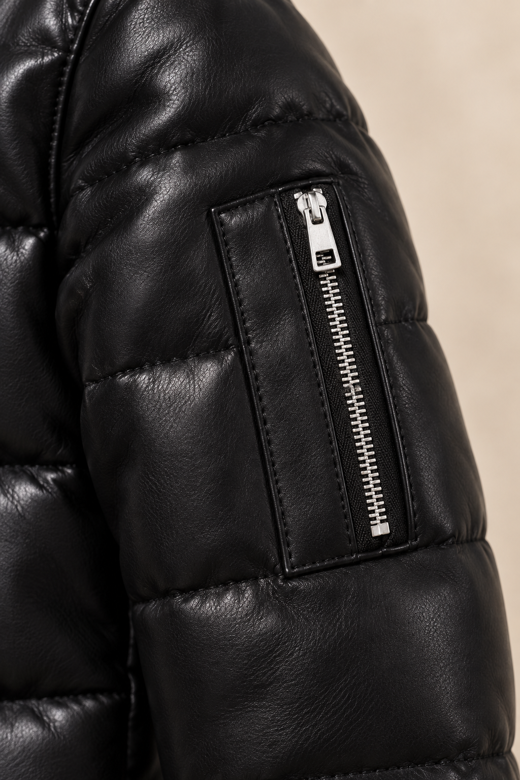 Men’s Genuine Sheepskin Leather Puffer Jacket with 90% White Duck Down