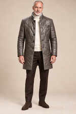 Men’s Genuine Sheepskin Leather Quilted Longline Coat