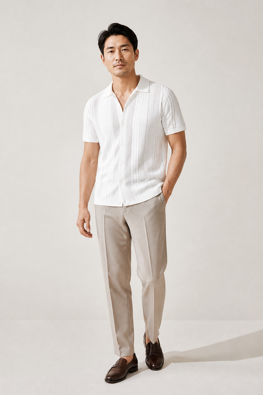 Men's Knitted Polo Shirt with Button-Through Front