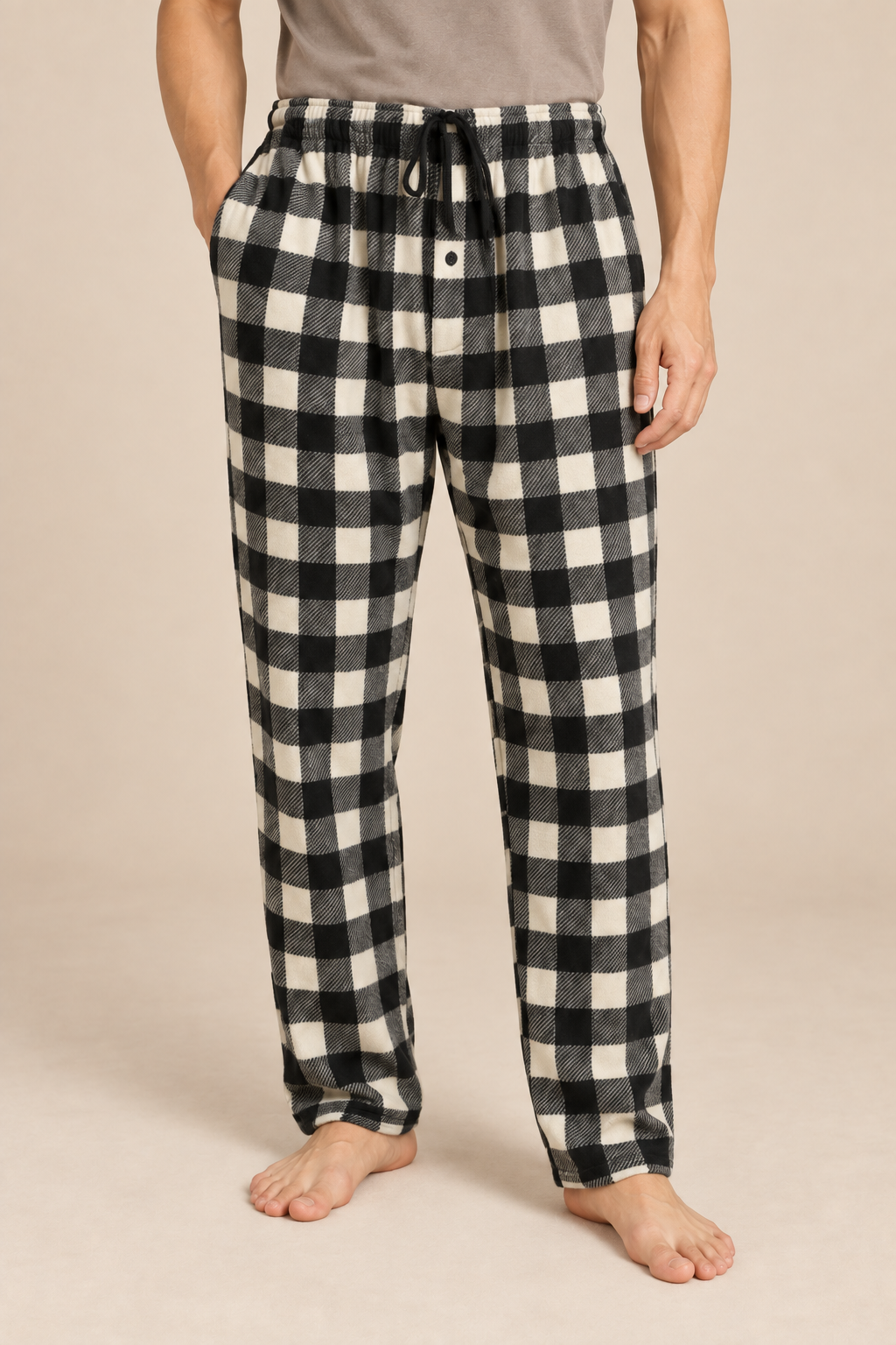 Men’s Plaid Fleece Pyjama Bottoms with Drawstring Waist