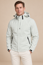 Men’s Hooded Zip-Up Rain Jacket with High Collar