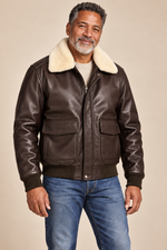Men’s Genuine Cowhide Leather Aviator Jacket with Fur Collar