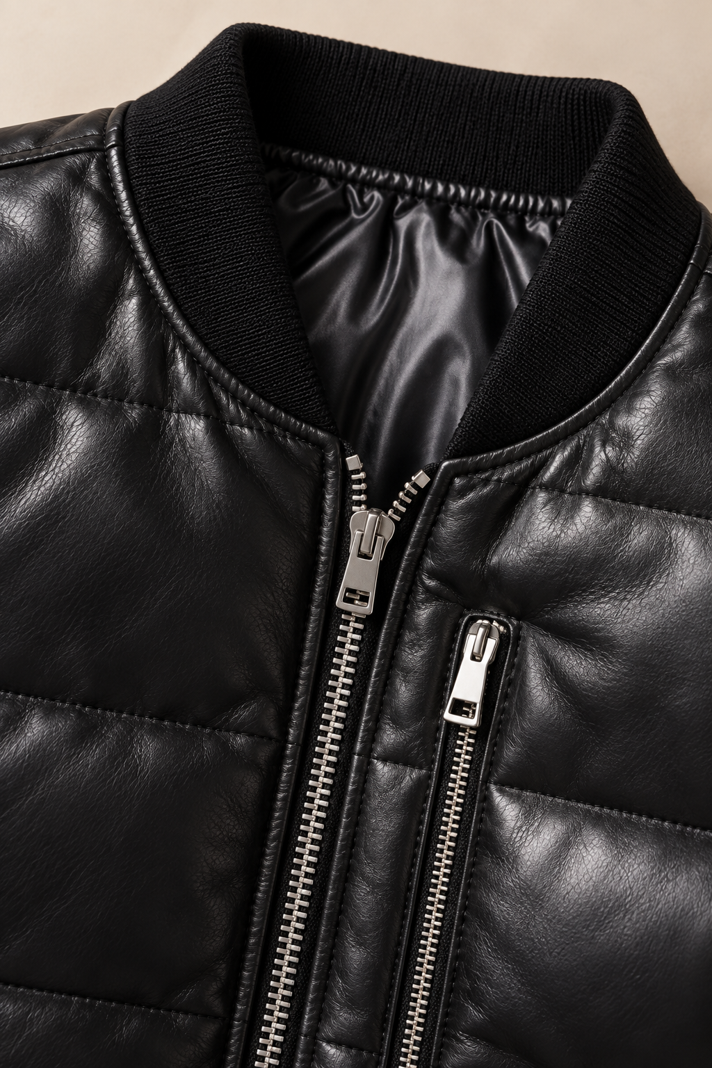 Men’s Genuine Sheepskin Leather Puffer Jacket with 90% White Duck Down