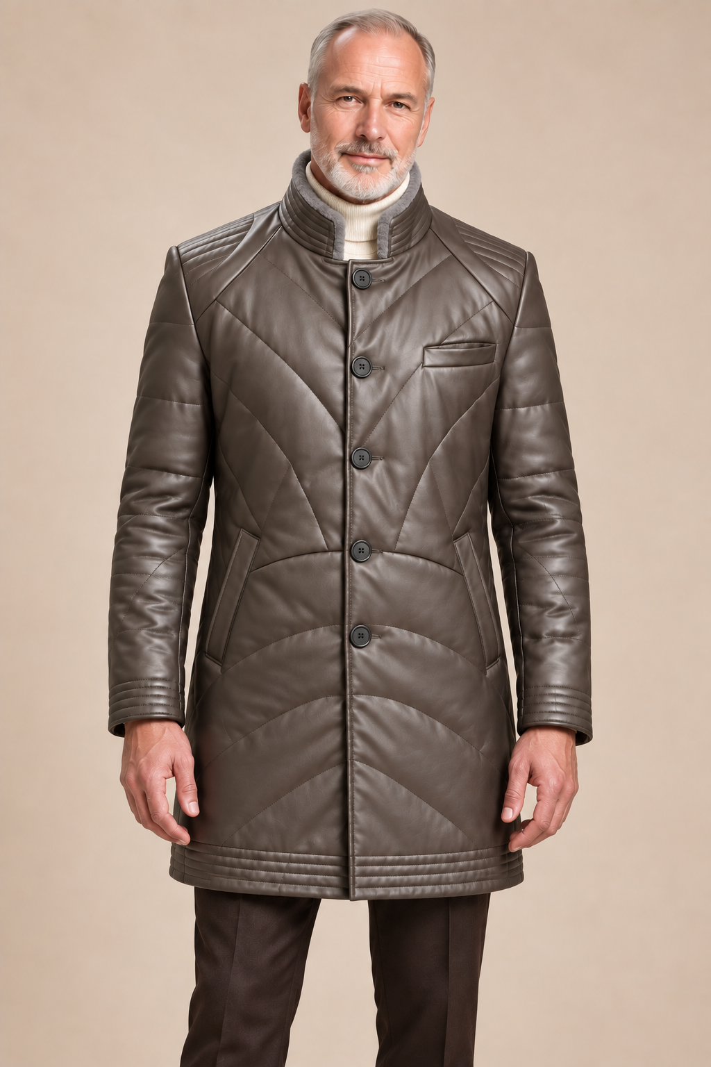 Men’s Genuine Sheepskin Leather Quilted Longline Coat