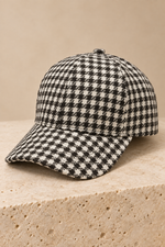 Men’s Houndstooth Check Baseball Cap with Curved Brim