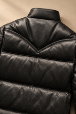Men’s Genuine Sheepskin Leather Quilted Down Moto Jacket