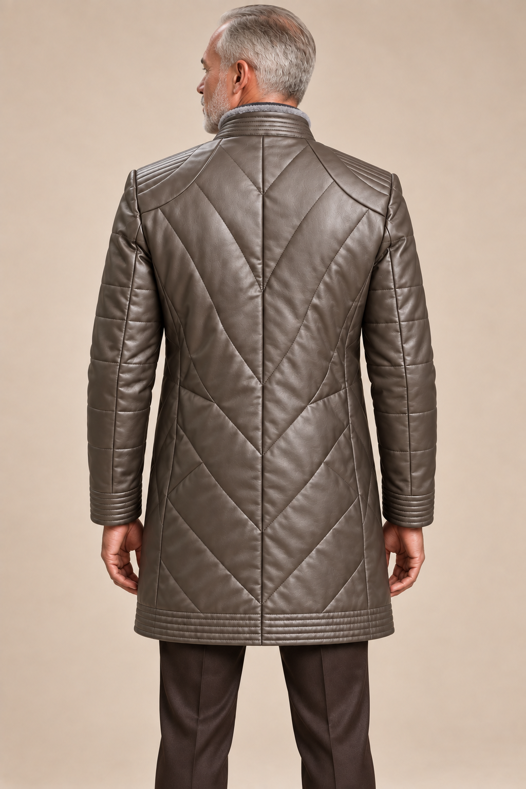 Men’s Genuine Sheepskin Leather Quilted Longline Coat