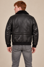 Men’s Genuine Sheepskin Shearling Moto Jacket with Turn-Down Collar
