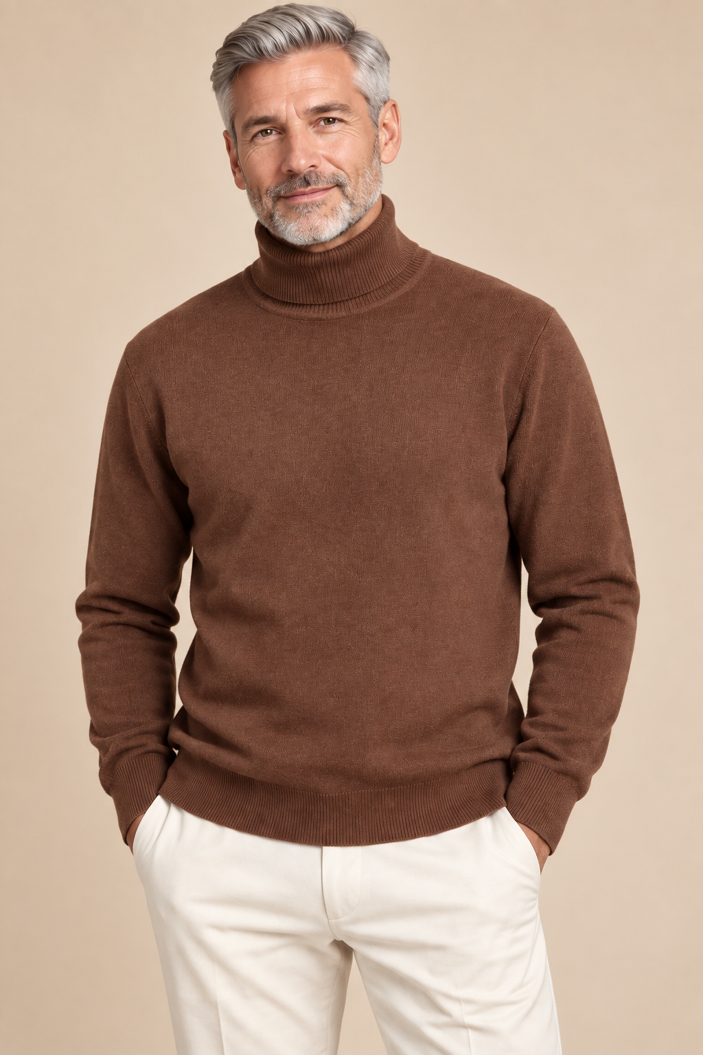 Men’s Fine Knit Roll-Neck Jumper with Long Sleeves