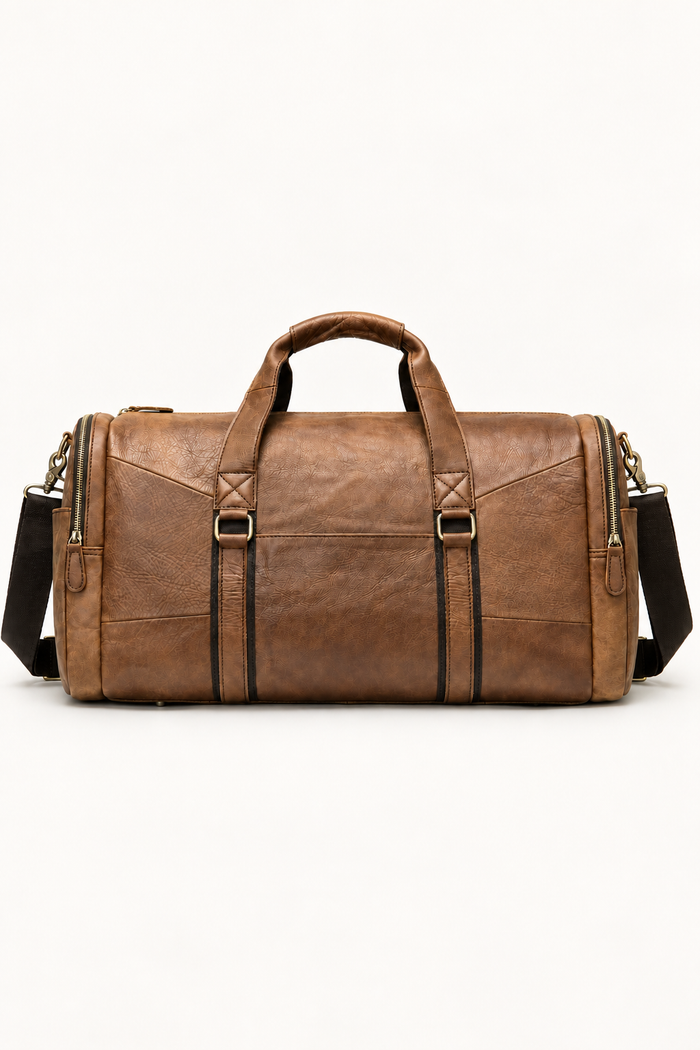 Men's Travel Duffle Bag with Shoulder Strap - Brown