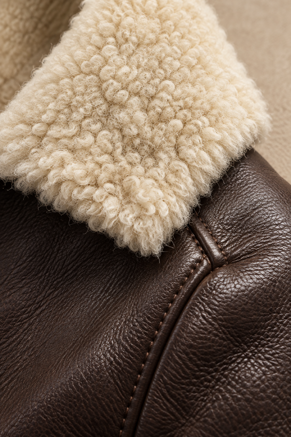 Men’s Genuine Sheepskin Shearling Moto Jacket with Turn-Down Collar