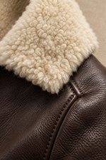 Men’s Genuine Sheepskin Shearling Moto Jacket with Turn-Down Collar