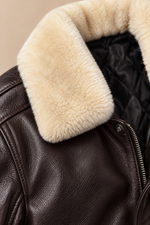 Men’s Genuine Cowhide Leather Aviator Jacket with Fur Collar