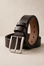 Men's Formal Belt with Metal Buckle and Tapered Tip