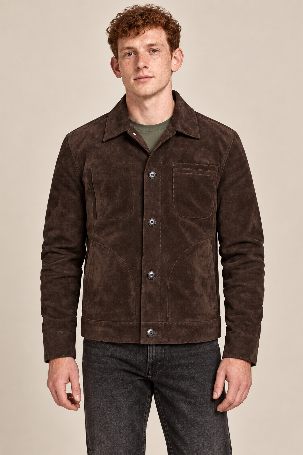 Men’s Genuine Pigskin Suede Shirt Jacket