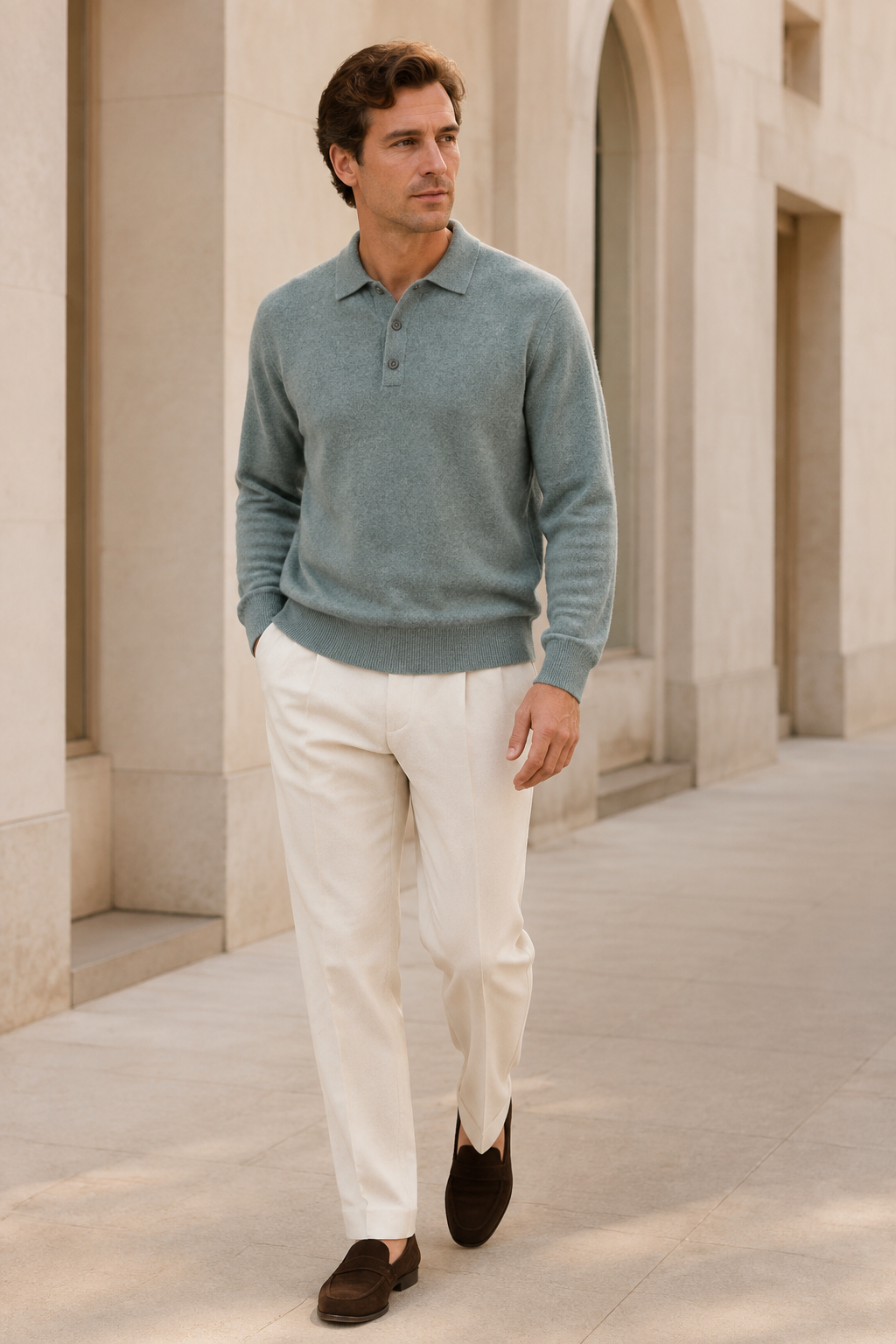 Men's Long Sleeve Knitted Polo Shirt