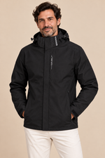 Men’s Hooded Zip-Up Rain Jacket with High Collar