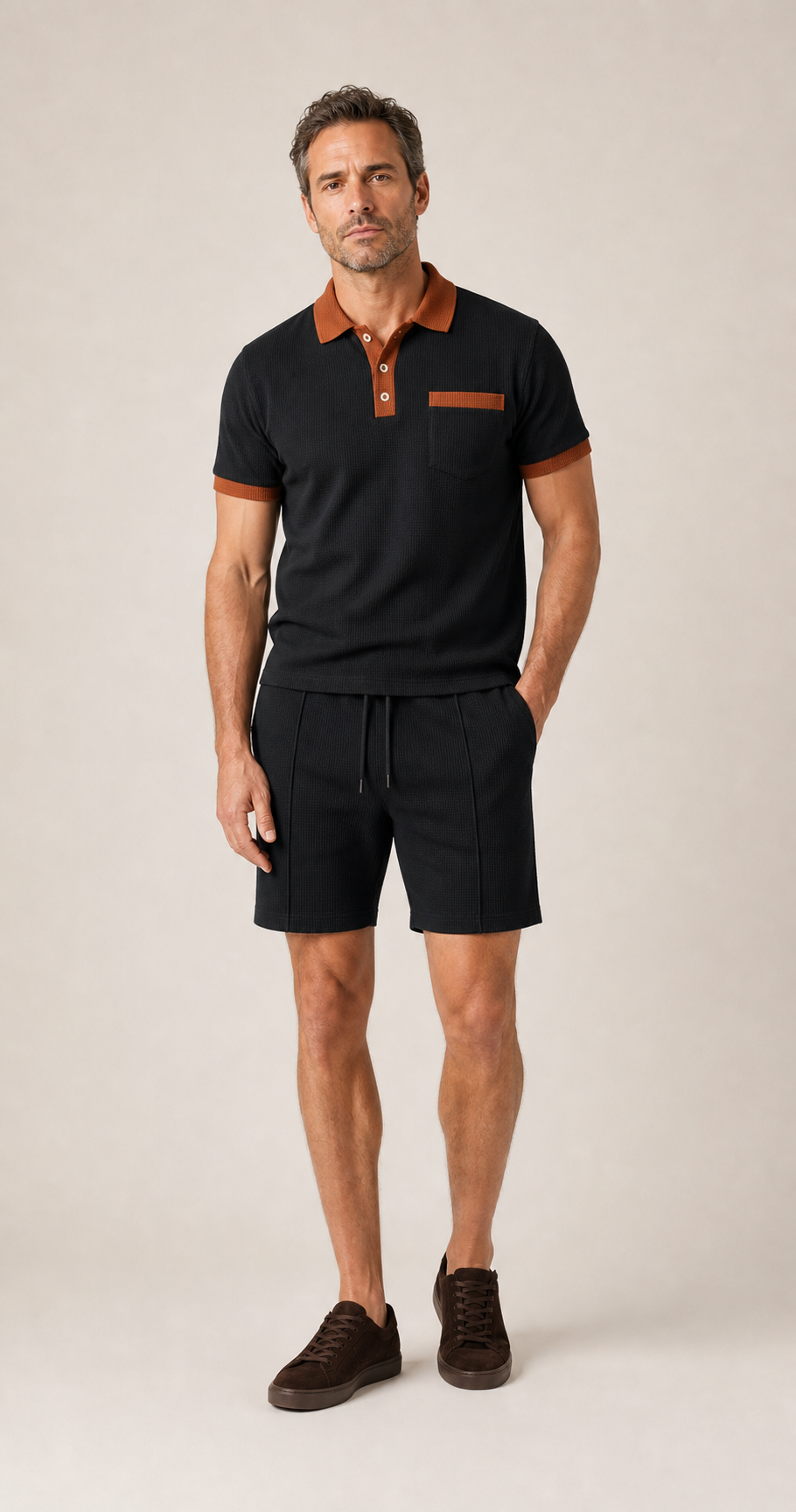 Men's Co-ord Set with Polo Shirt and Shorts