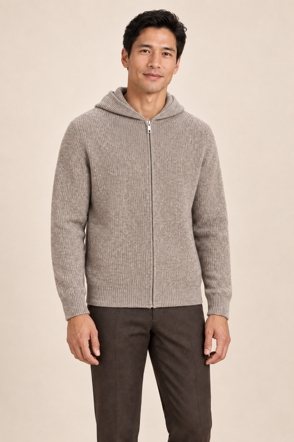Men’s 100% Cashmere Full-Zip Knitted Hoodie
