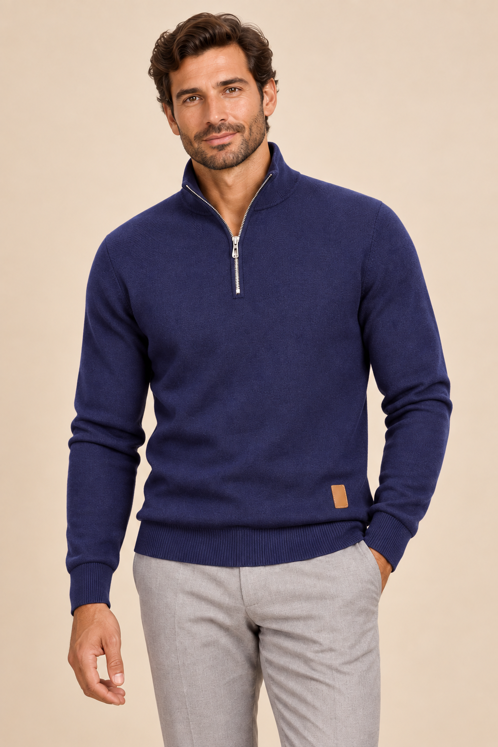 Men’s Fine Knit Half-Zip Jumper with Stand Collar