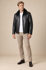 Men’s Genuine Sheepskin Leather Down Jacket with Mink Fur Collar