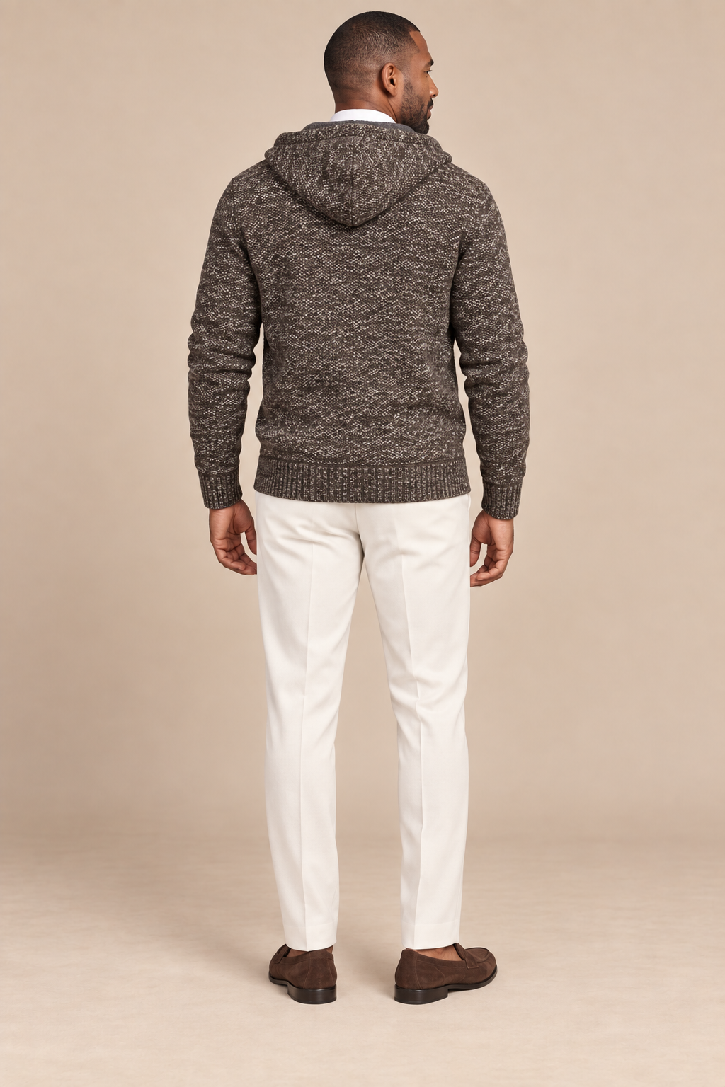 Men’s Hooded Knit Zip-Up Cardigan with Front Pockets