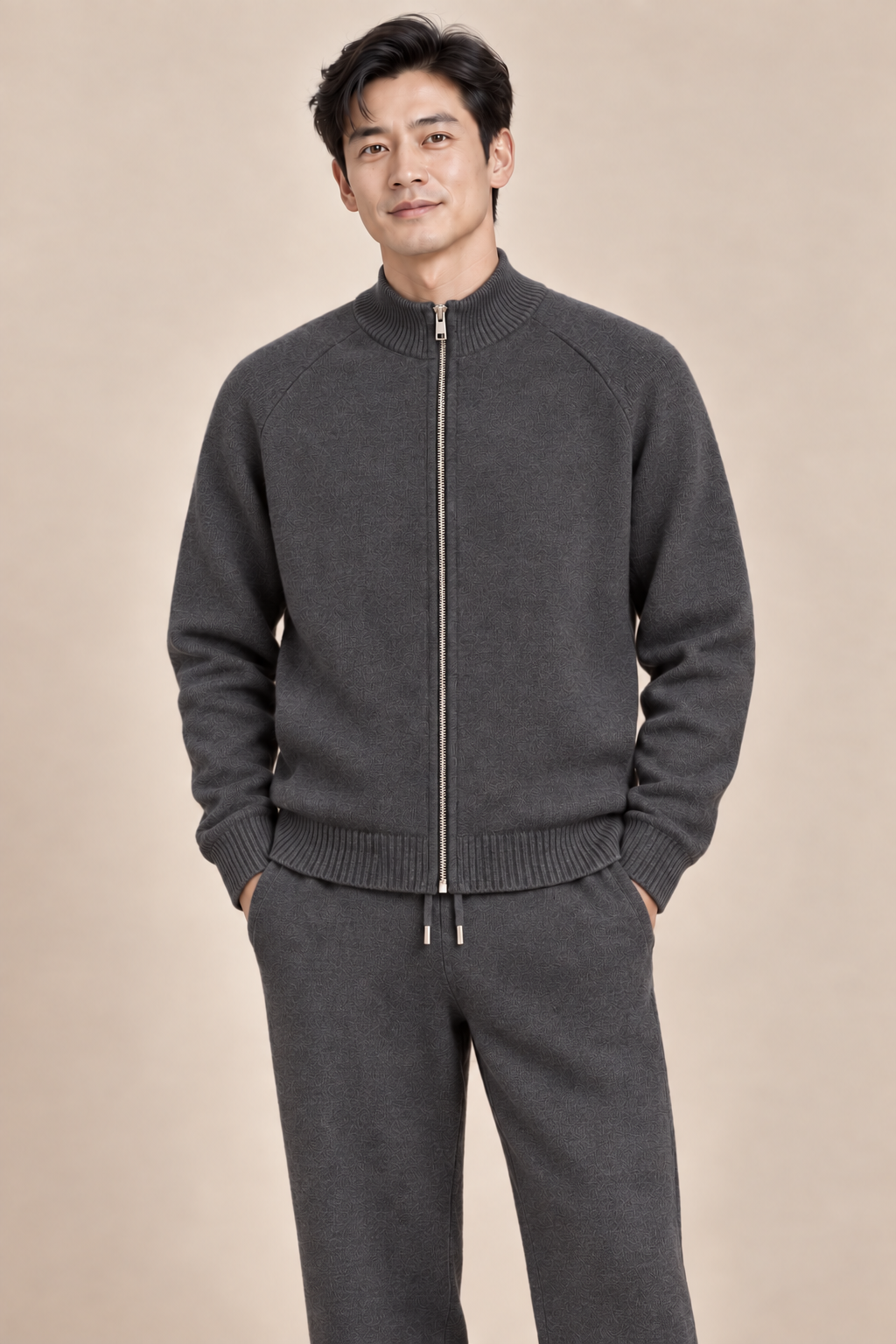 Men’s 100% Merino Wool Knitted Zip Cardigan and Trouser Set