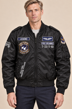 Men’s Padded MA-1 Zip-Up Bomber Jacket with Patches