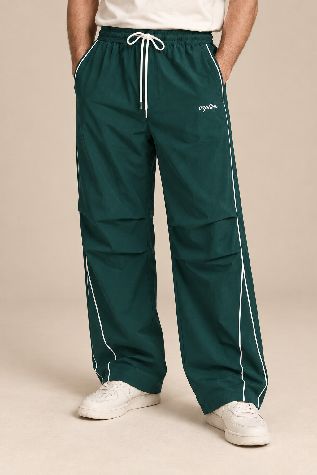 Men’s Wide-Leg Casual Trousers with Contrast Side Piping