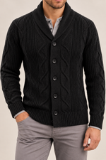 Men's Cable Knit Cardigan with Shawl Collar