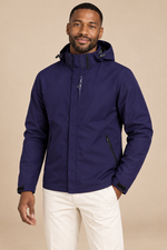 Men’s Hooded Zip-Up Rain Jacket with High Collar