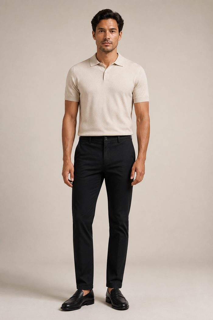 Men's Straight Leg Trousers with Mid-Rise Waist