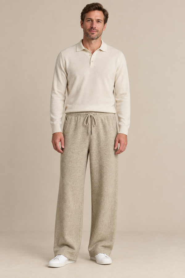 Men’s 100% Cashmere Wide-Leg Drawstring Trousers