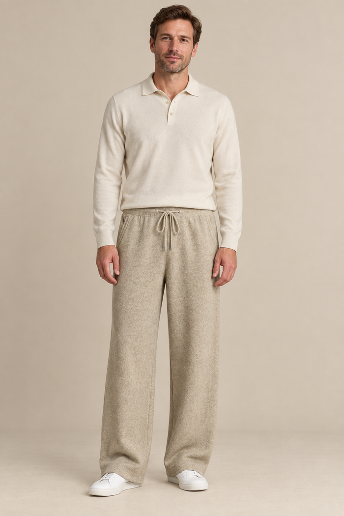 Men’s 100% Cashmere Wide-Leg Drawstring Trousers
