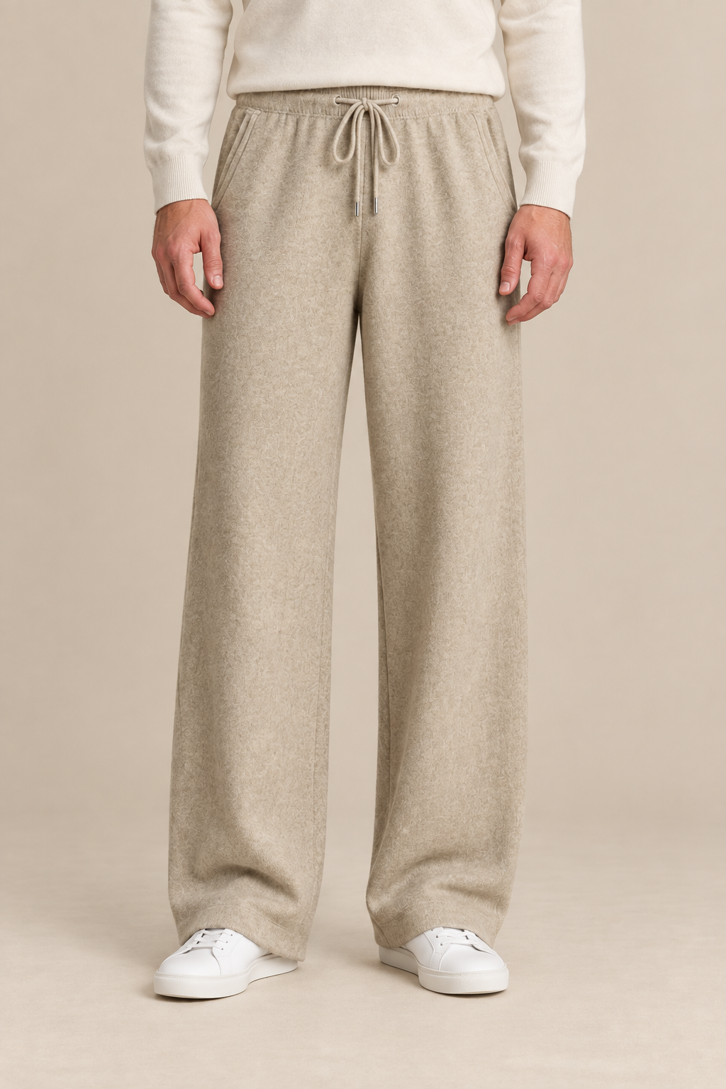 Men’s 100% Cashmere Wide-Leg Drawstring Trousers