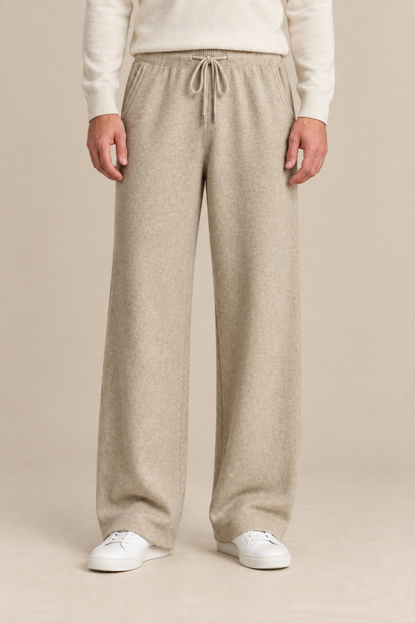 Men’s 100% Cashmere Wide-Leg Drawstring Trousers