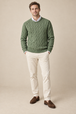 Men’s 100% Merino Wool Cable-Knit Crew-Neck Jumper