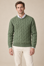 Men’s 100% Merino Wool Cable-Knit Crew-Neck Jumper