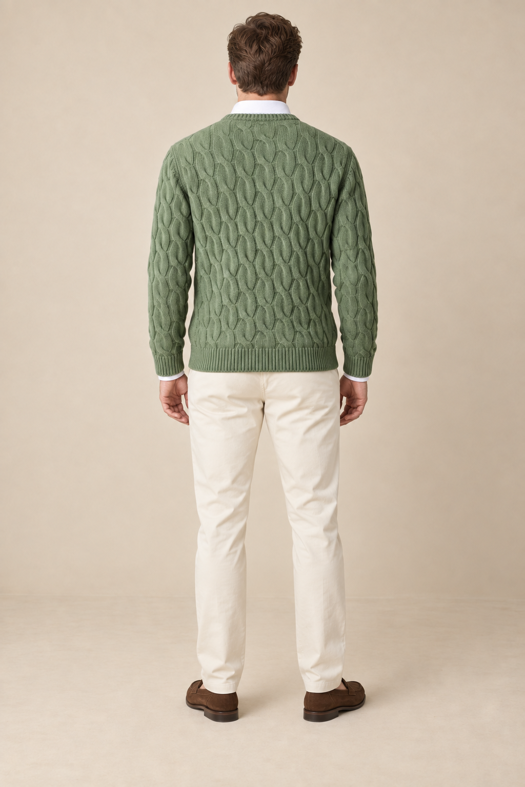 Men’s 100% Merino Wool Cable-Knit Crew-Neck Jumper