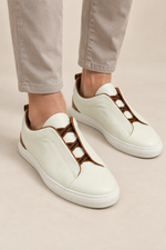 Men’s Cowhide Leather Slip-On Trainers with Contrast Detailing