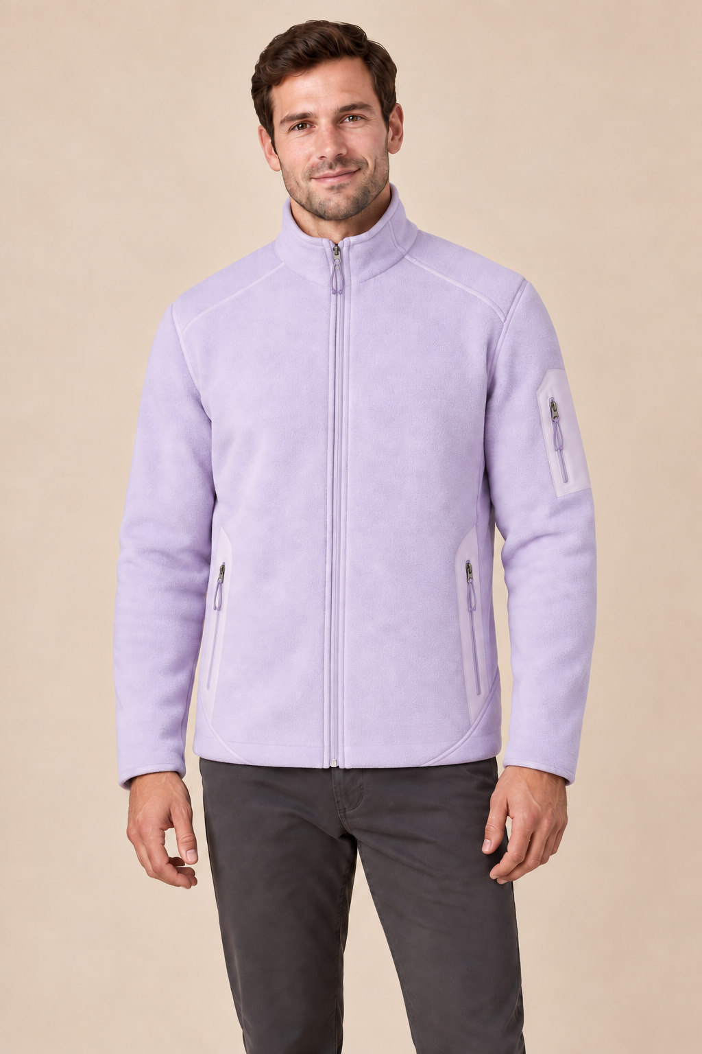 Men’s Full-Zip Fleece Jacket with Stand Collar and Zip Pockets