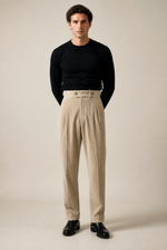 Men's Pleated Corduroy Trousers with High Waist