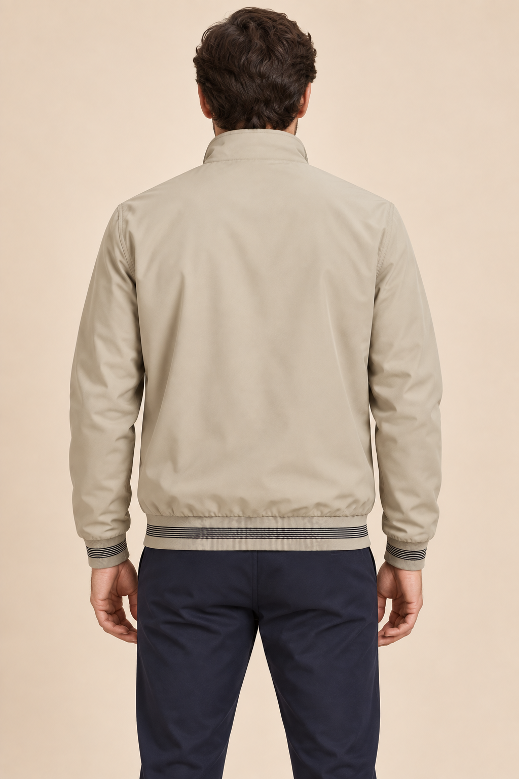 Men’s Fleece-Lined Zip-Up Bomber Jacket with Stand Collar