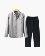 Men's Co-ord Set with Long Sleeve Shirt and Drawstring Trousers