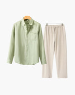 Men's Co-ord Set with Long Sleeve Shirt and Drawstring Trousers