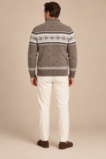 Men’s Fair Isle Knit Zip-Up Cardigan with Stand Collar