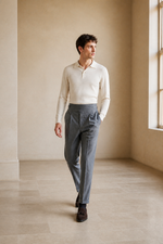 Men's Straight Leg Cotton Trousers with High Waist
