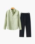 Men's Co-ord Set with Long Sleeve Shirt and Drawstring Trousers
